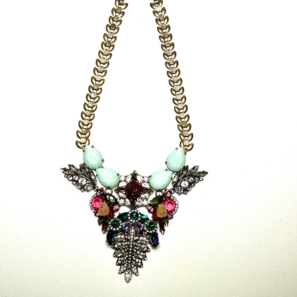 J Crew multi colored crystal floral necklace